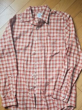 L.L. Bean Men's Red and Cream Plaid Button-Down Shirt